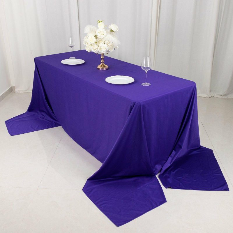 Purple Premium Scuba Rectangular Tablecloth, Wrinkle Free Polyester Seamless Tablecloth – 90″x156″ for 8 Foot Table With Floor-Length Drop  |   Polyester Polyester Polyester