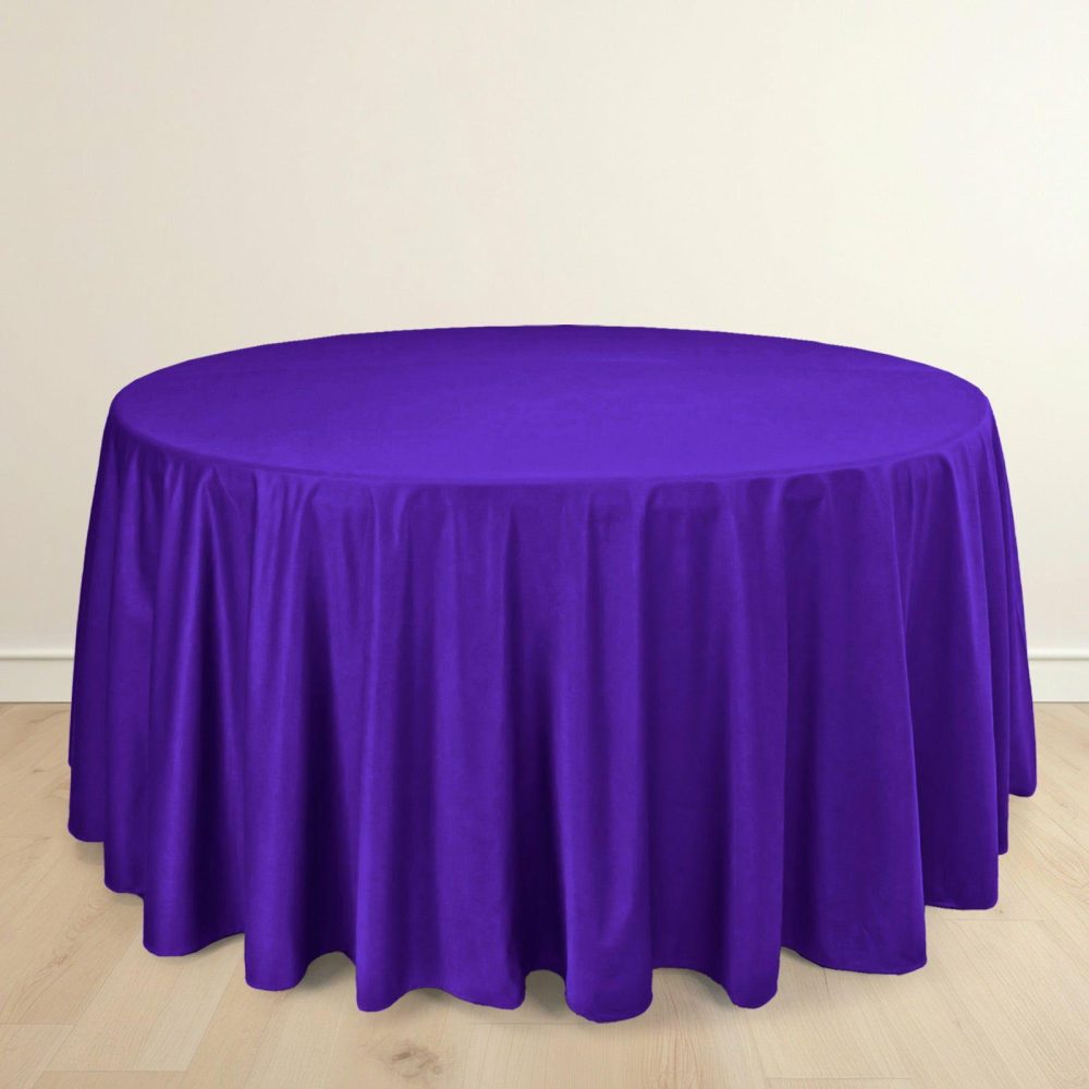 Purple Premium Scuba Round Tablecloth, Wrinkle Free Polyester Seamless Tablecloth 120″ for 5 Foot Table With Floor-Length Drop  |   Polyester Polyester Polyester