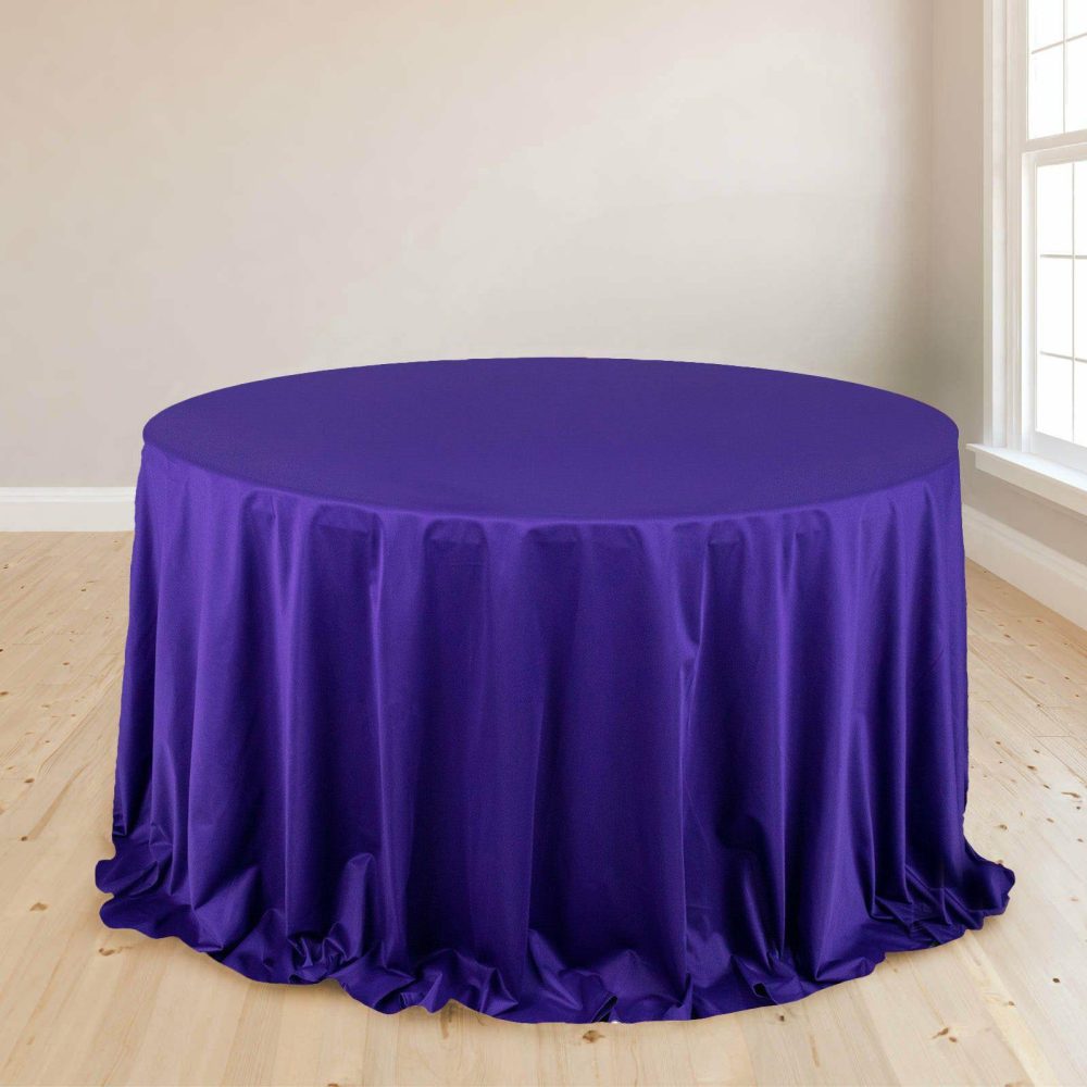 Purple Premium Scuba Round Tablecloth, Wrinkle Free Polyester Seamless Tablecloth 132″ for 6 Foot Table With Floor-Length Drop  |   Polyester Polyester Polyester