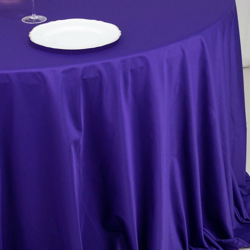 Purple Premium Scuba Round Tablecloth, Wrinkle Free Polyester Seamless Tablecloth 132″ for 6 Foot Table With Floor-Length Drop  |   Polyester Polyester Polyester