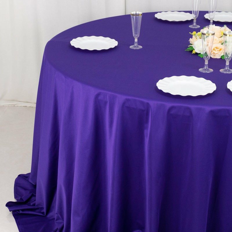 Purple Premium Scuba Round Tablecloth, Wrinkle Free Polyester Seamless Tablecloth 132″ for 6 Foot Table With Floor-Length Drop  |   Polyester Polyester Polyester