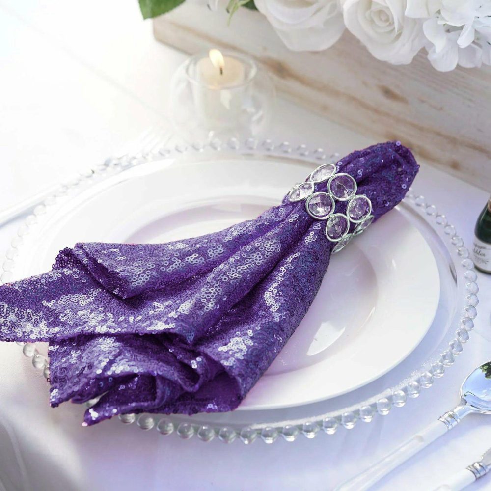 Purple Premium Sequin Cloth Dinner Napkin Reusable Linen 20″x20″  |   Shimmer & Sequin Cloth Napkins Purple