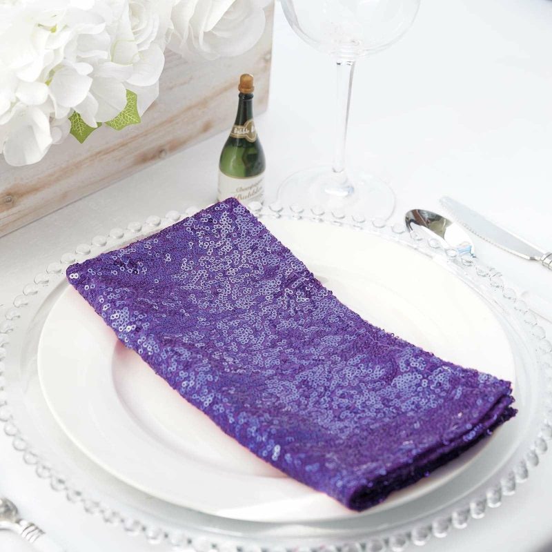 Purple Premium Sequin Cloth Dinner Napkin Reusable Linen 20″x20″  |   Shimmer & Sequin Cloth Napkins Purple