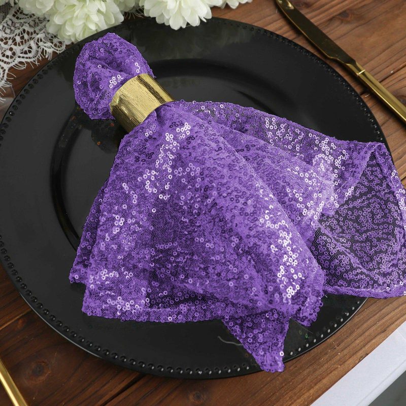 Purple Premium Sequin Cloth Dinner Napkin Reusable Linen 20″x20″  |   Shimmer & Sequin Cloth Napkins Purple