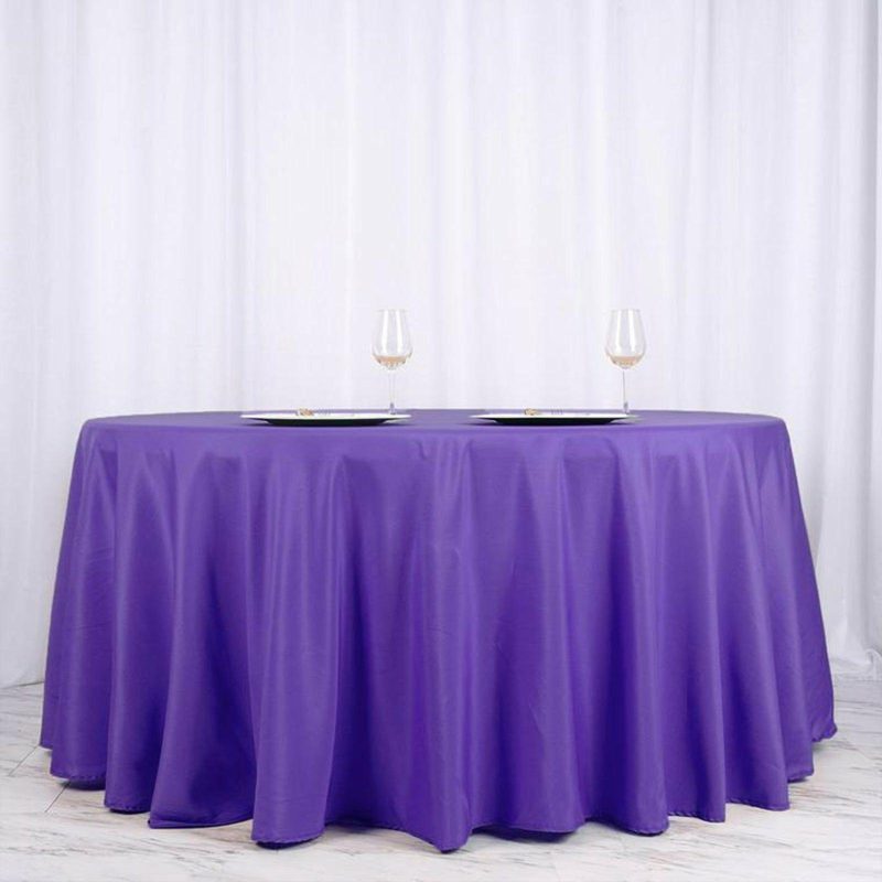 Purple Seamless Polyester Round Tablecloth 120″ for 5 Foot Table With Floor-Length Drop  |   Polyester Polyester Polyester