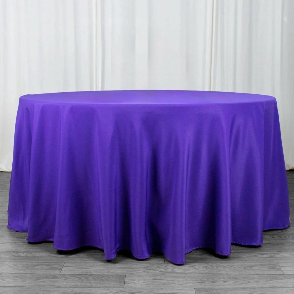 Purple Seamless Premium Polyester Round Tablecloth 220GSM 120″ for 5 Foot Table With Floor-Length Drop  |   Polyester Polyester Polyester