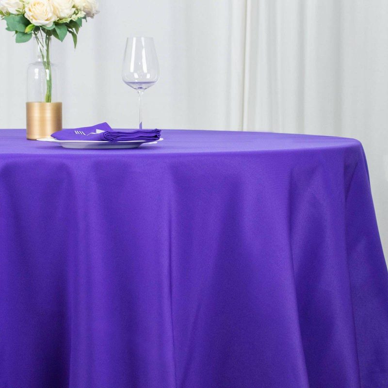 Purple Seamless Premium Polyester Round Tablecloth 220GSM 120″ for 5 Foot Table With Floor-Length Drop  |   Polyester Polyester Polyester