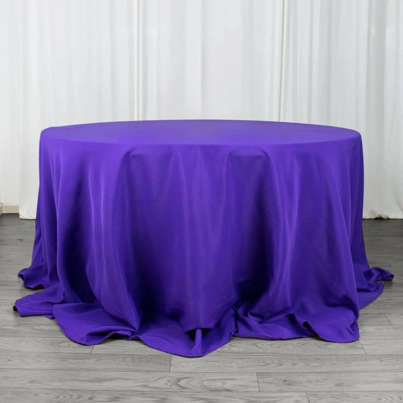 Purple Seamless Premium Polyester Round Tablecloth 220GSM 132″ for 6 Foot Table With Floor-Length Drop  |   Polyester Polyester Polyester