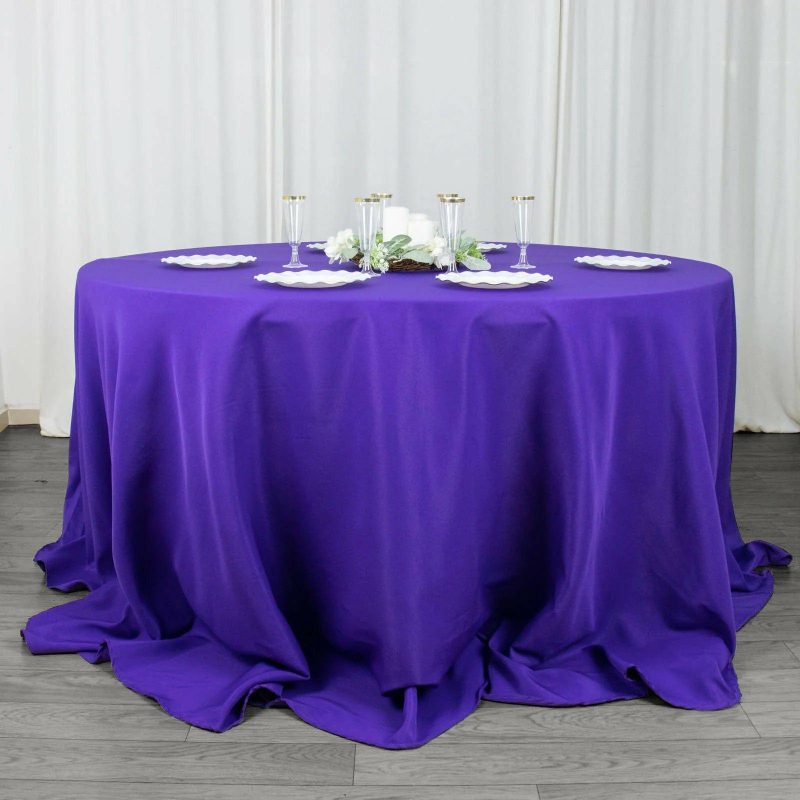 Purple Seamless Premium Polyester Round Tablecloth 220GSM 132″ for 6 Foot Table With Floor-Length Drop  |   Polyester Polyester Polyester