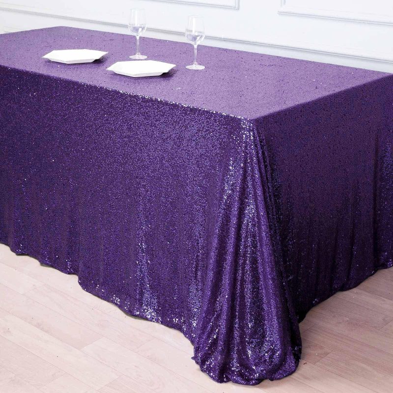 Purple Seamless Premium Sequin Rectangle Tablecloth 90×156″ for 8 Foot Table With Floor-Length Drop  |   Sequin Sequin Purple