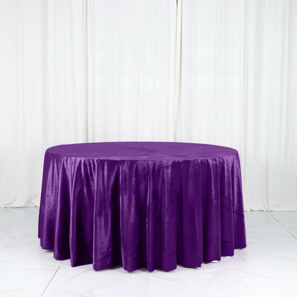 Purple Seamless Premium Velvet Round Tablecloth, Reusable Linen 120″ for 5 Foot Table With Floor-Length Drop  |   Velvet & Flocking Tablecloths Purple