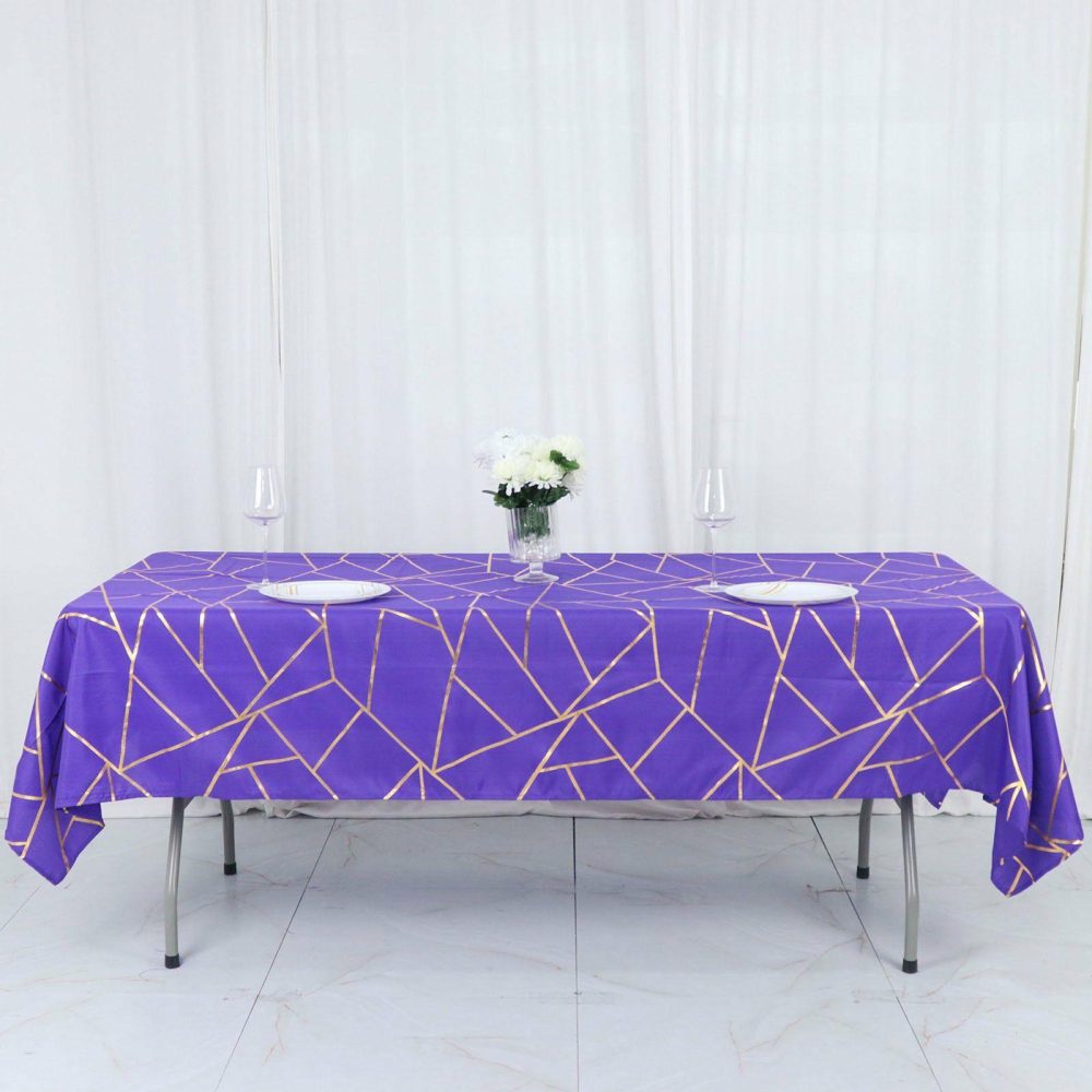 Purple Seamless Rectangle Polyester Tablecloth With Gold Foil Geometric Pattern 60″x102″  |   Polyester Polyester Polyester