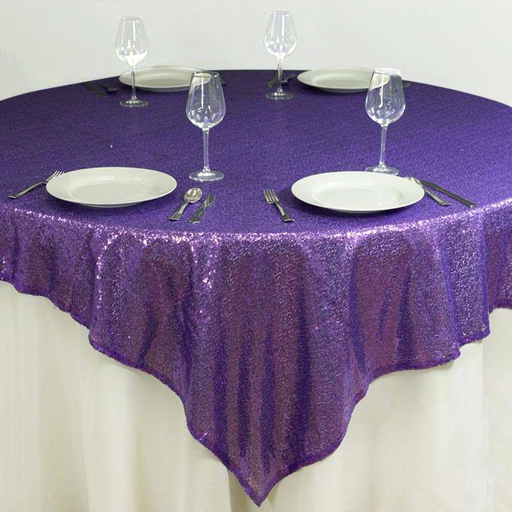 Purple Sequin Sparkly Square Table Overlay 72″x72″  |   Sequin Sequin Purple