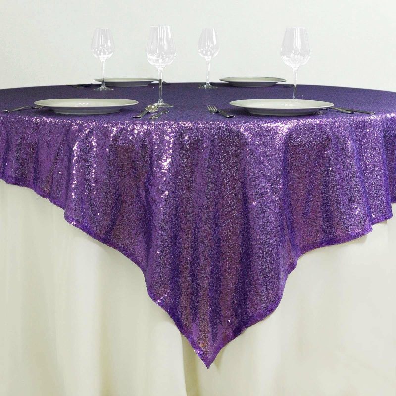 Purple Sequin Sparkly Square Table Overlay 72″x72″  |   Sequin Sequin Purple