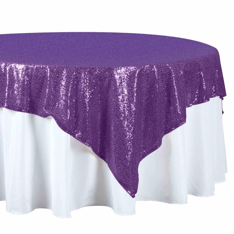 Purple Sequin Sparkly Square Table Overlay 72″x72″  |   Sequin Sequin Purple