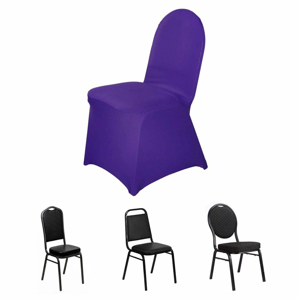 Purple Spandex Stretch Fitted Banquet Slip On Chair Cover 160 GSM  |   Spandex Fitted Banquet Chair Covers Purple