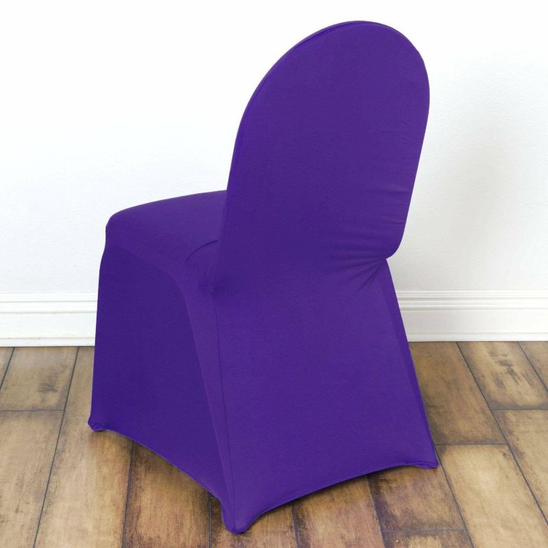 Purple Spandex Stretch Fitted Banquet Slip On Chair Cover 160 GSM  |   Spandex Fitted Banquet Chair Covers Purple