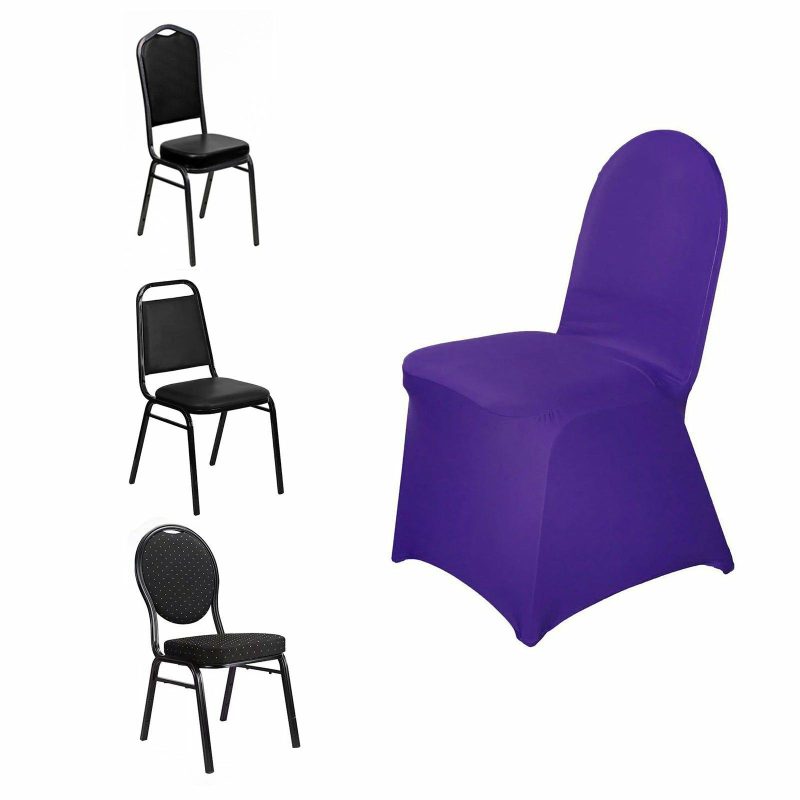 Purple Spandex Stretch Fitted Banquet Slip On Chair Cover 160 GSM  |   Spandex Fitted Banquet Chair Covers Purple