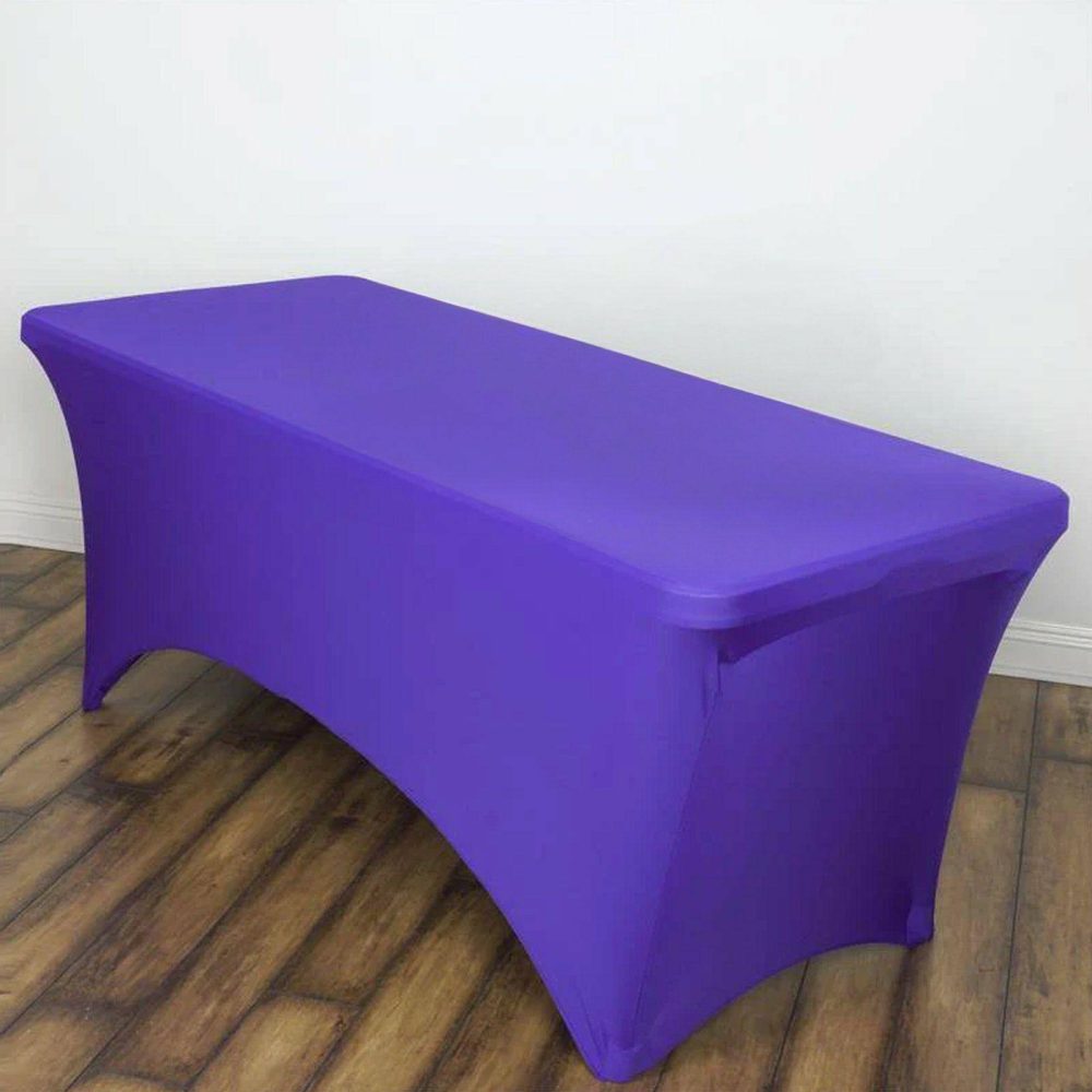 Purple Stretch Spandex Rectangle Tablecloth 6ft Wrinkle Free Fitted Table Cover for 72″x30″ Tables  |   Spandex & Fitted Spandex & Fitted Purple