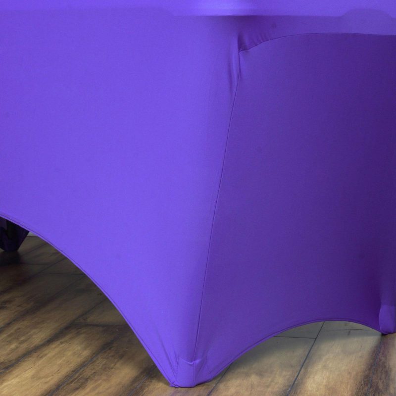 Purple Stretch Spandex Rectangle Tablecloth 6ft Wrinkle Free Fitted Table Cover for 72″x30″ Tables  |   Spandex & Fitted Spandex & Fitted Purple