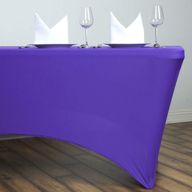 Purple Stretch Spandex Rectangle Tablecloth 6ft Wrinkle Free Fitted Table Cover for 72″x30″ Tables  |   Spandex & Fitted Spandex & Fitted Purple