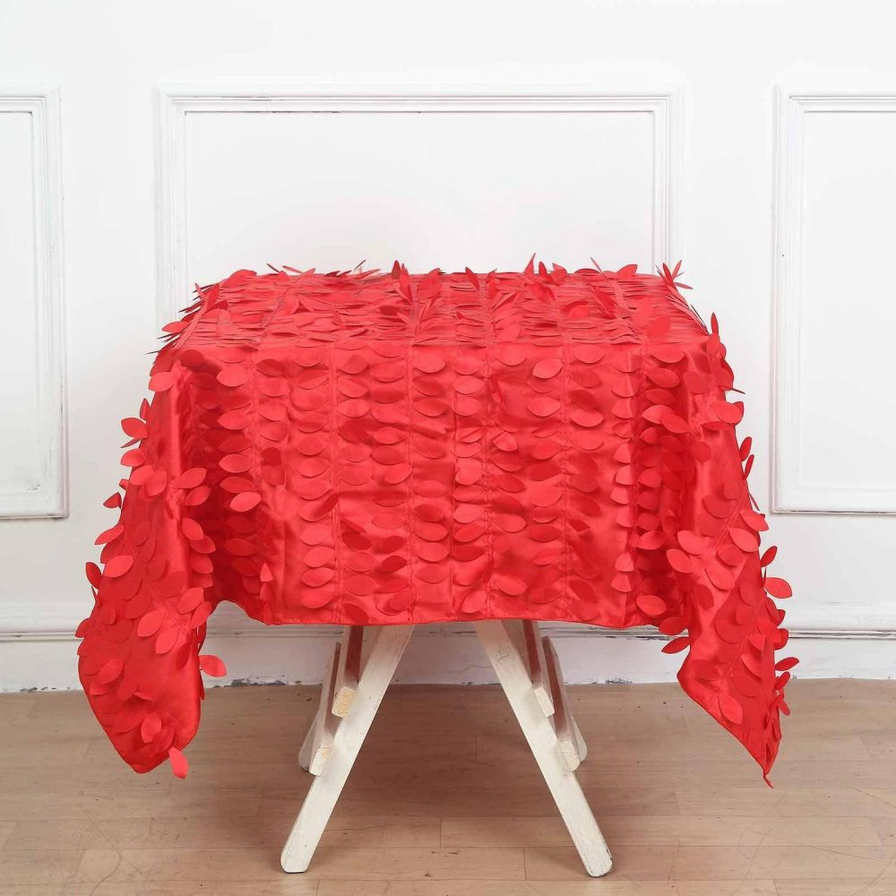 Red 3D Leaf Petal Taffeta Fabric Seamless Square Tablecloth 54″  |   Pintuck, Crinkle & Leaf Pintuck, Crinkle & Leaf Pintuck, Crinkle & Leaf