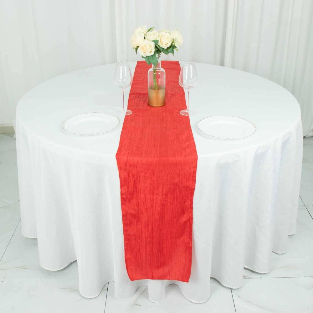 Red Accordion Crinkle Taffeta Linen Table Runner 12″x108″  |   Satin & Taffeta Satin & Taffeta Red