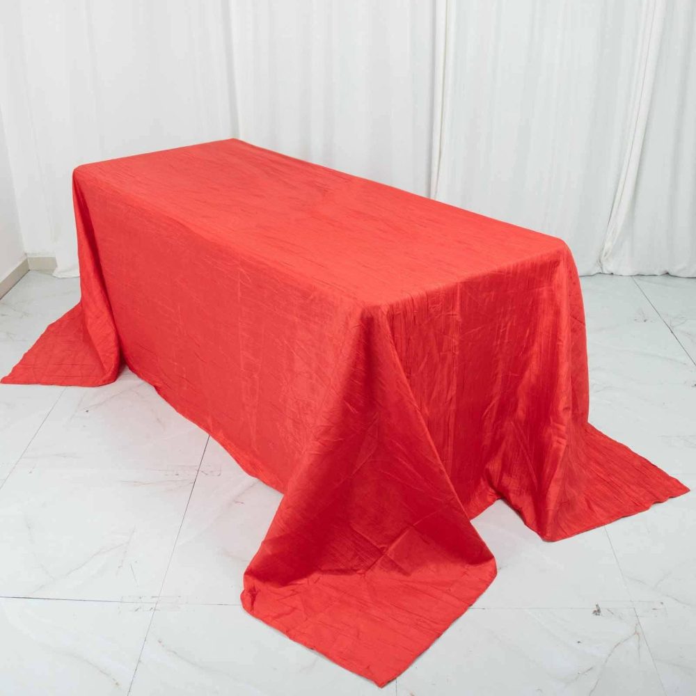 Red Accordion Crinkle Taffeta Seamless Rectangular Tablecloth 90″x132″ for 6 Foot Table With Floor-Length Drop  |   Pintuck, Crinkle & Leaf Pintuck, Crinkle & Leaf Pintuck, Crinkle & Leaf