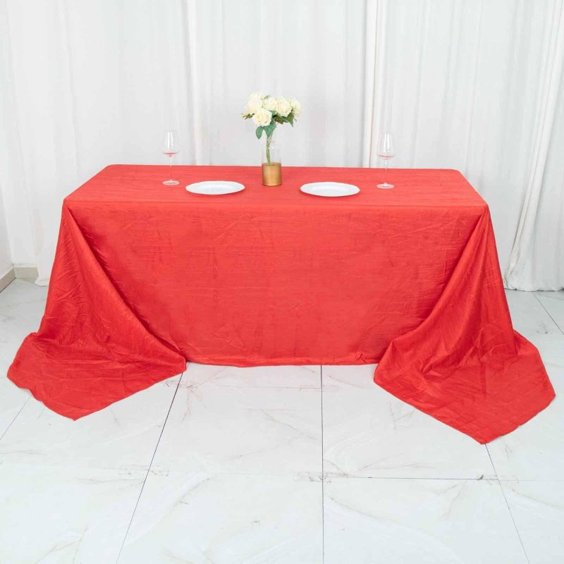 Red Accordion Crinkle Taffeta Seamless Rectangular Tablecloth 90″x156″ for 8 Foot Table With Floor-Length Drop  |   Pintuck, Crinkle & Leaf Pintuck, Crinkle & Leaf Pintuck, Crinkle & Leaf