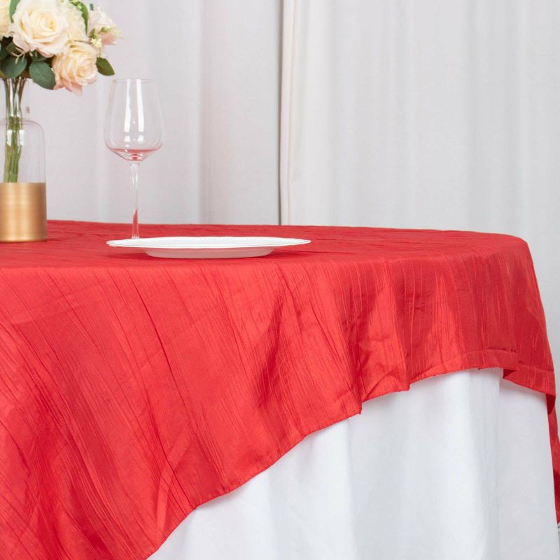 Red Accordion Crinkle Taffeta Table Overlay, Square Tablecloth Topper 72″x72″  |   Satin & Taffeta Satin & Taffeta Red