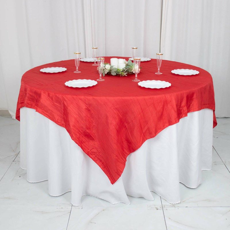 Red Accordion Crinkle Taffeta Table Overlay, Square Tablecloth Topper 72″x72″  |   Satin & Taffeta Satin & Taffeta Red