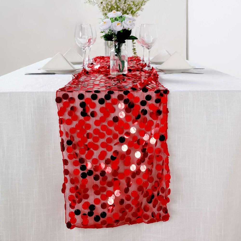 Red Big Payette Sequin Table Runner 13″x108″  |   Sequin Sequin Red