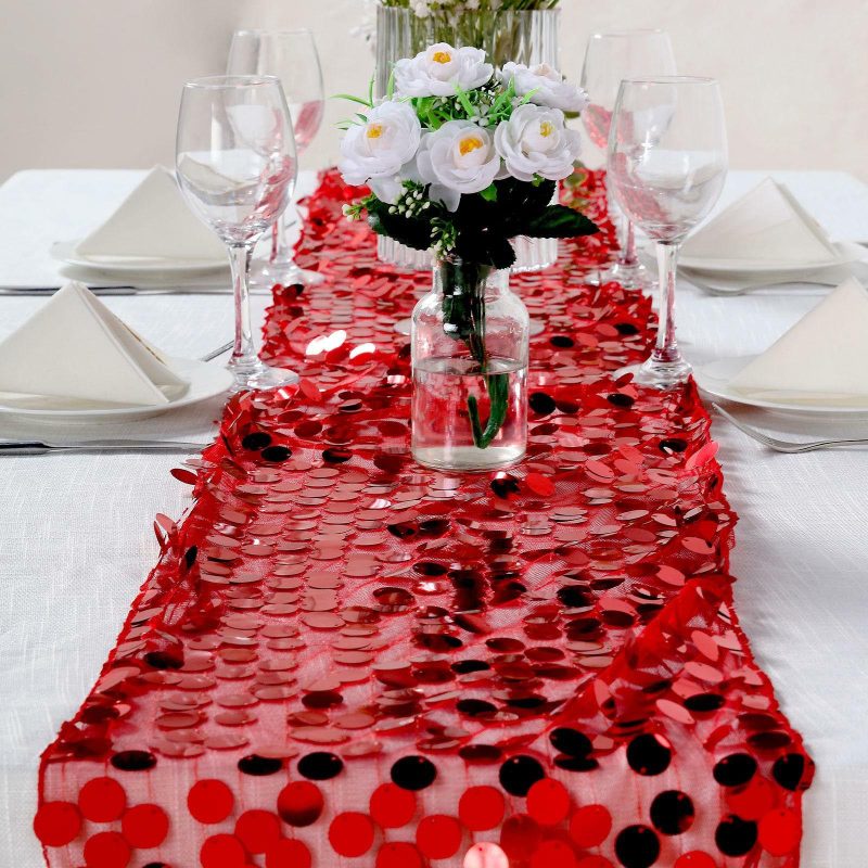 Red Big Payette Sequin Table Runner 13″x108″  |   Sequin Sequin Red