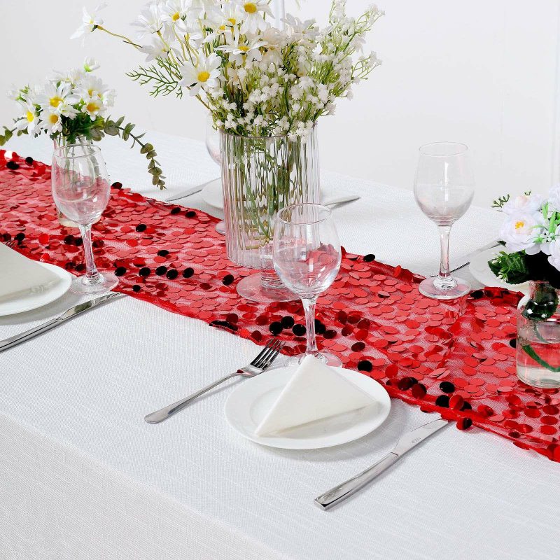 Red Big Payette Sequin Table Runner 13″x108″  |   Sequin Sequin Red