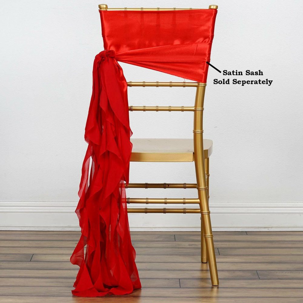 Red Chiffon Curly Chair Sash  |   Organza & Chiffon Chair Sashes Organza & Chiffon