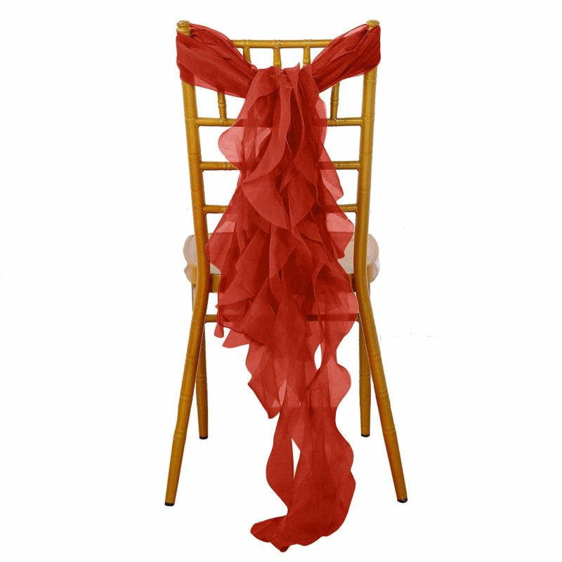 Red Chiffon Curly Chair Sash  |   Organza & Chiffon Chair Sashes Organza & Chiffon