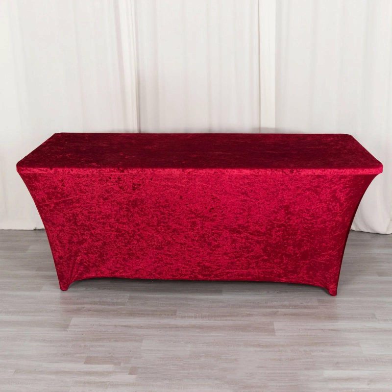 Red Crushed Velvet Stretch Fitted Rectangular Table Cover 6ft  |   Spandex & Fitted Tablecloths Red