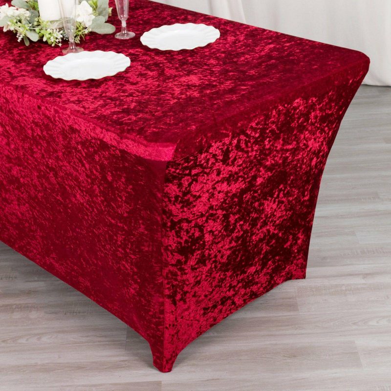 Red Crushed Velvet Stretch Fitted Rectangular Table Cover 6ft  |   Spandex & Fitted Tablecloths Red