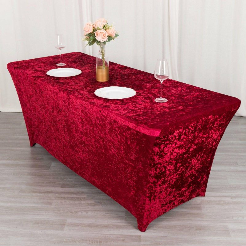 Red Crushed Velvet Stretch Fitted Rectangular Table Cover 6ft  |   Spandex & Fitted Tablecloths Red