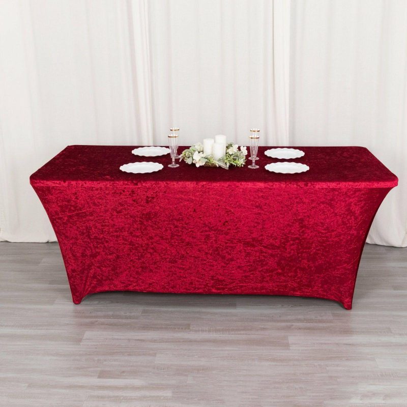 Red Crushed Velvet Stretch Fitted Rectangular Table Cover 6ft  |   Spandex & Fitted Tablecloths Red