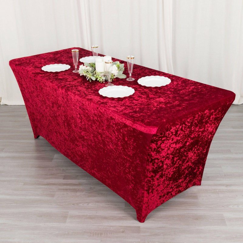 Red Crushed Velvet Stretch Fitted Rectangular Table Cover 6ft  |   Spandex & Fitted Tablecloths Red