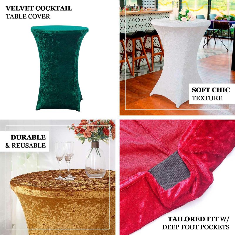 Red Crushed Velvet Stretch Fitted Round Highboy Cocktail Table Cover  |   Spandex & Fitted Spandex & Fitted Red