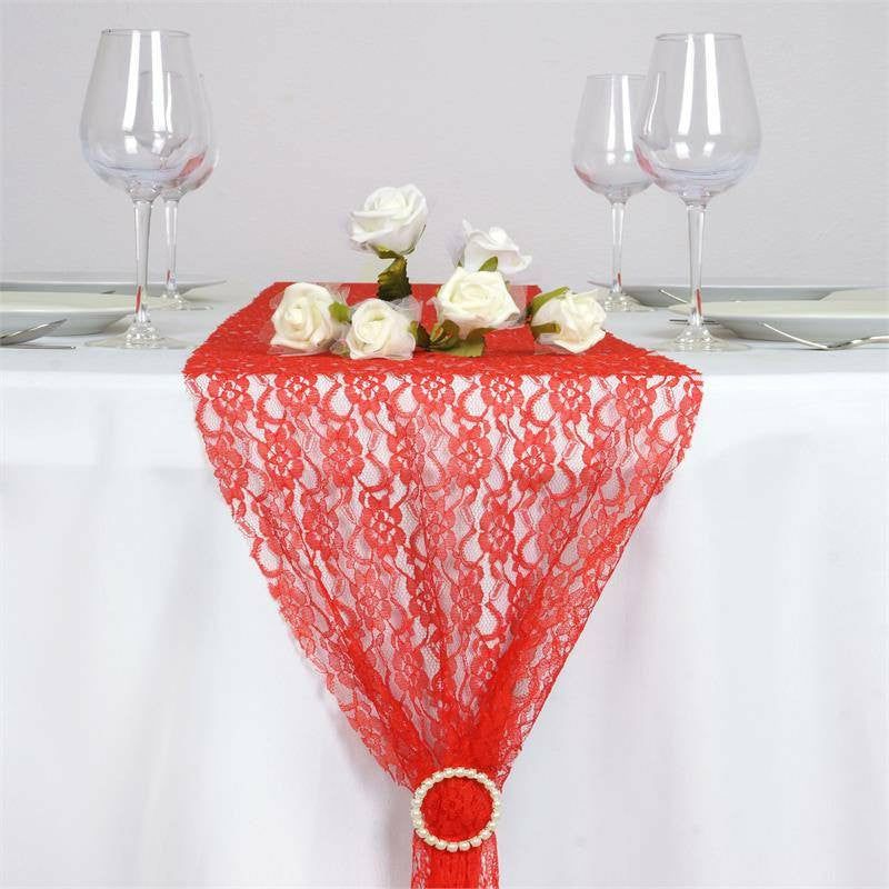 Red Floral Lace Table Runner 12″x108″  |   Jute Burlap & Lace Jute Burlap & Lace Jute Burlap & Lace