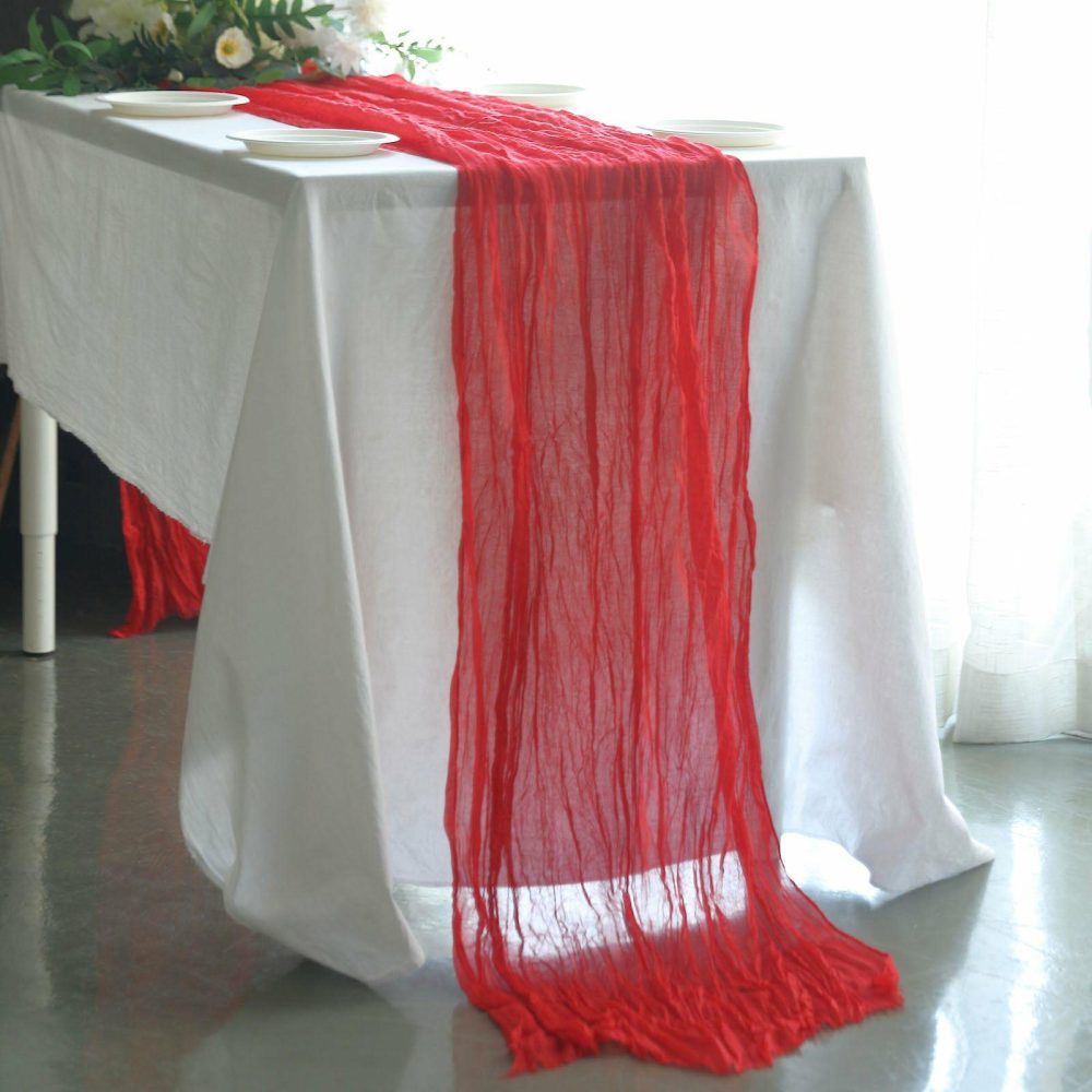 Red Gauze Cheesecloth Boho Table Runner 10ft  |   Gauze Cheesecloth Gauze Cheesecloth Gauze Cheesecloth