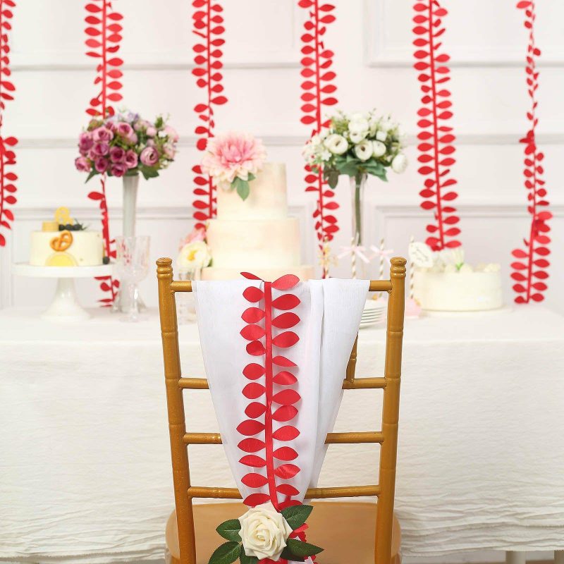 Red Leaf Petal Taffeta Ribbon Sash, Artificial DIY Fabric Garlands 50ft 4″  |   Stylish Red