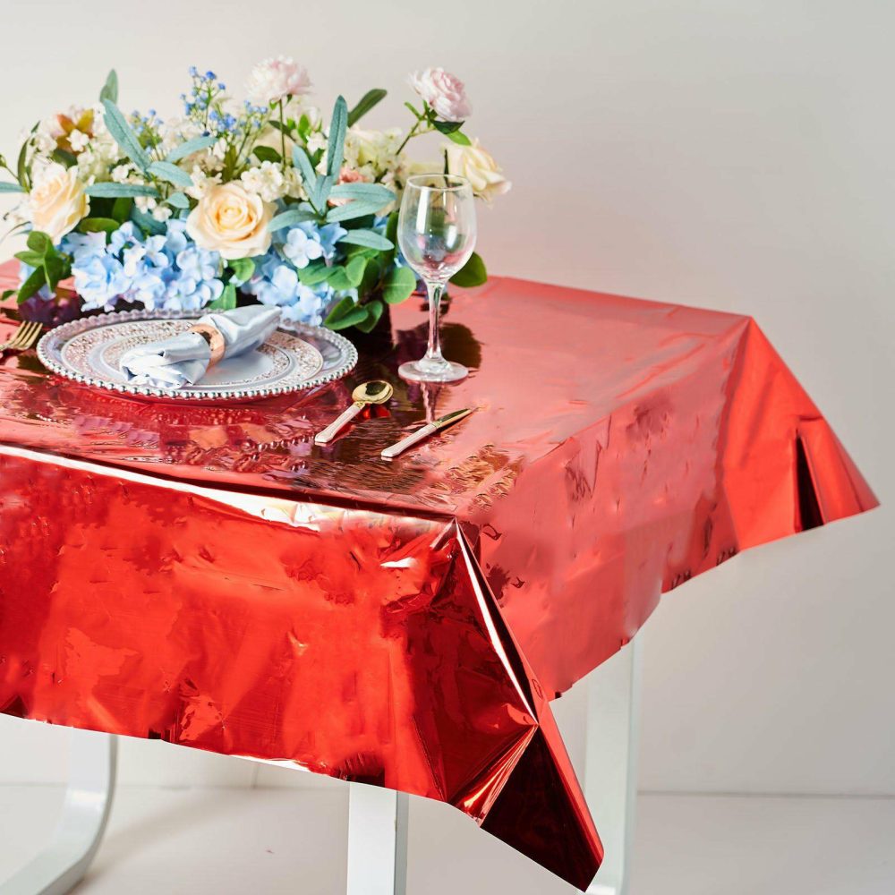 Red Metallic Foil Square Tablecloth, Disposable Table Cover 50″x50″  |   Disposable Tablecloth Disposable Tablecloth Disposable Tablecloth