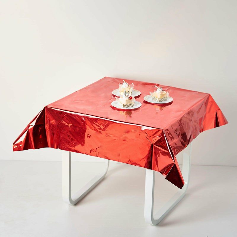 Red Metallic Foil Square Tablecloth, Disposable Table Cover 50″x50″  |   Disposable Tablecloth Disposable Tablecloth Disposable Tablecloth