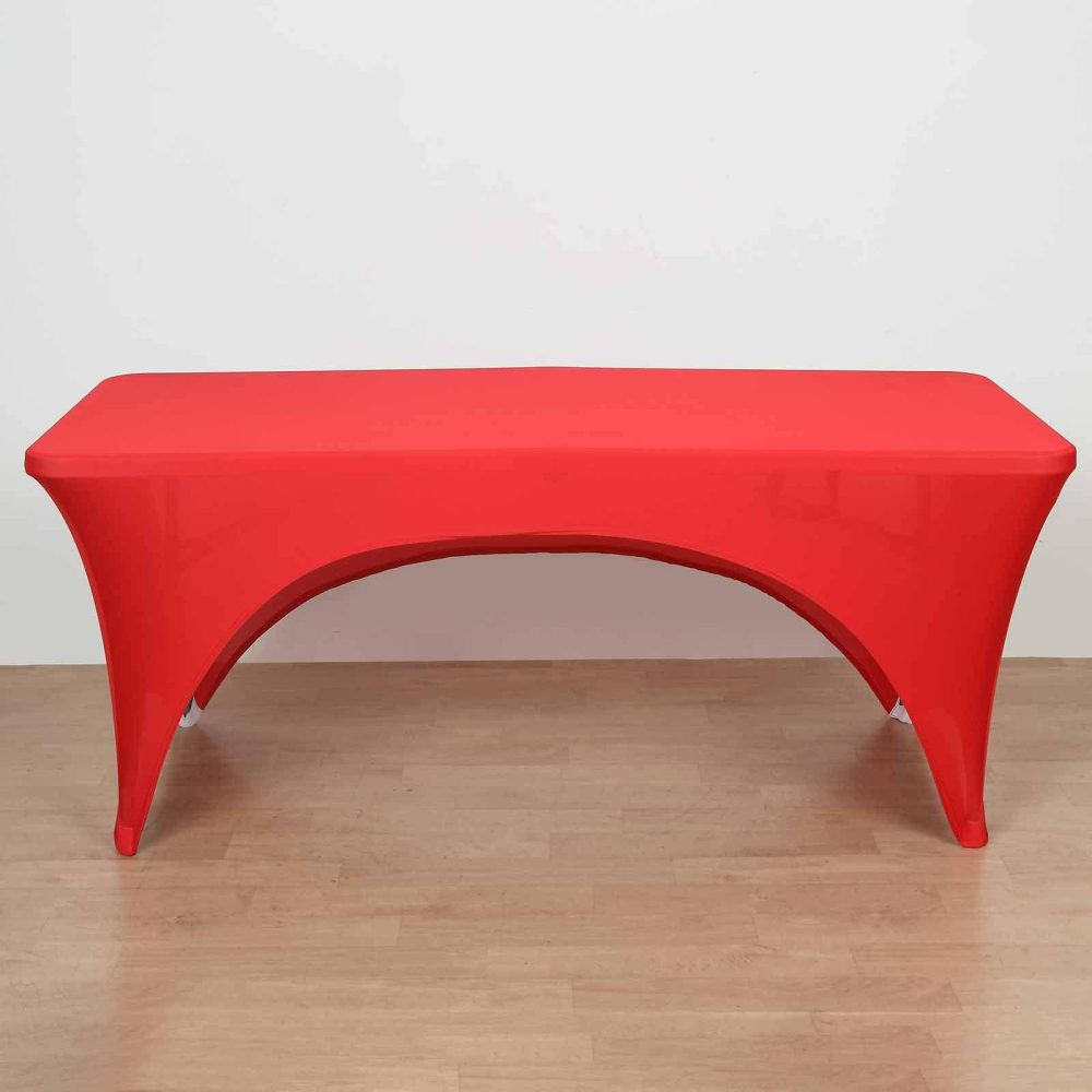 Red Open Back Stretch Spandex Table Cover 6ft Rectangular Fitted Tablecloth For 72″x30″ Tables  |   Spandex & Fitted Spandex & Fitted Red