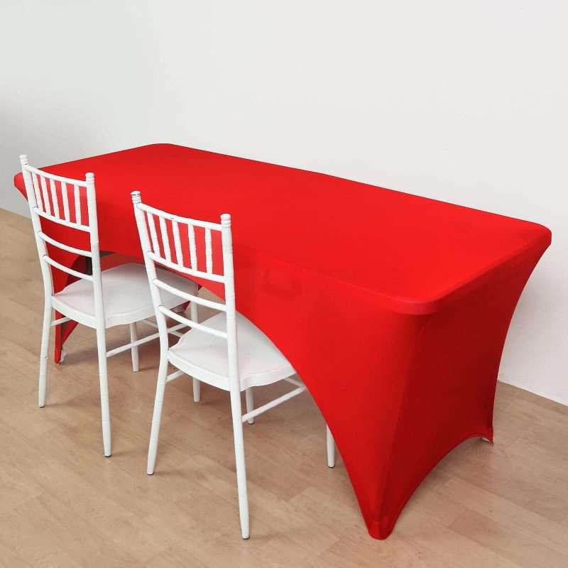 Red Open Back Stretch Spandex Table Cover 8ft Rectangular Fitted Tablecloth For 96″x30″ Tables  |   Spandex & Fitted Spandex & Fitted Red