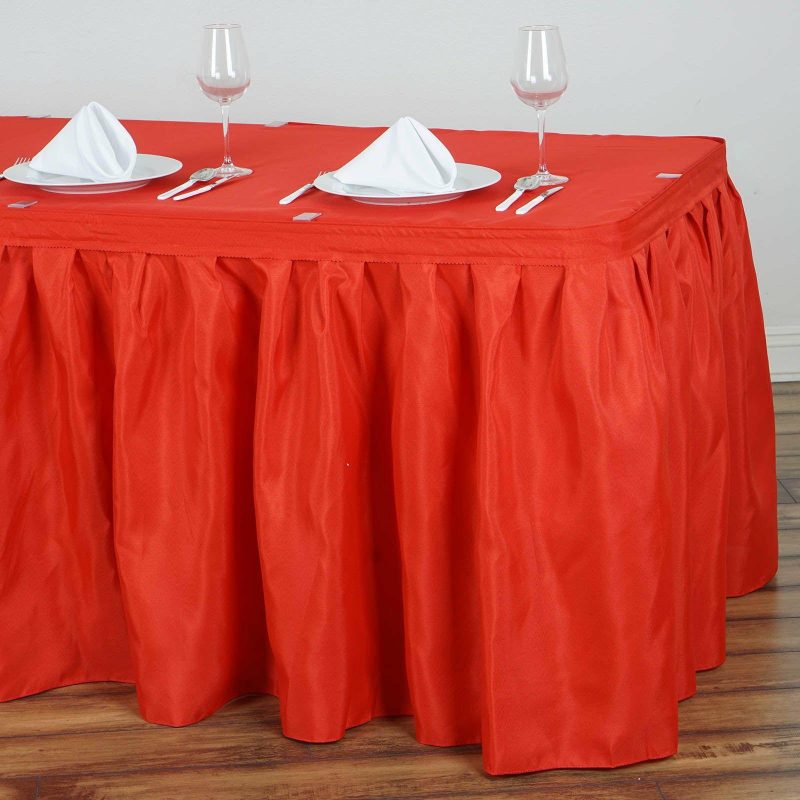 Red Pleated Polyester Table Skirt, Banquet Folding Table Skirt 14ft  |   Polyester Polyester Polyester